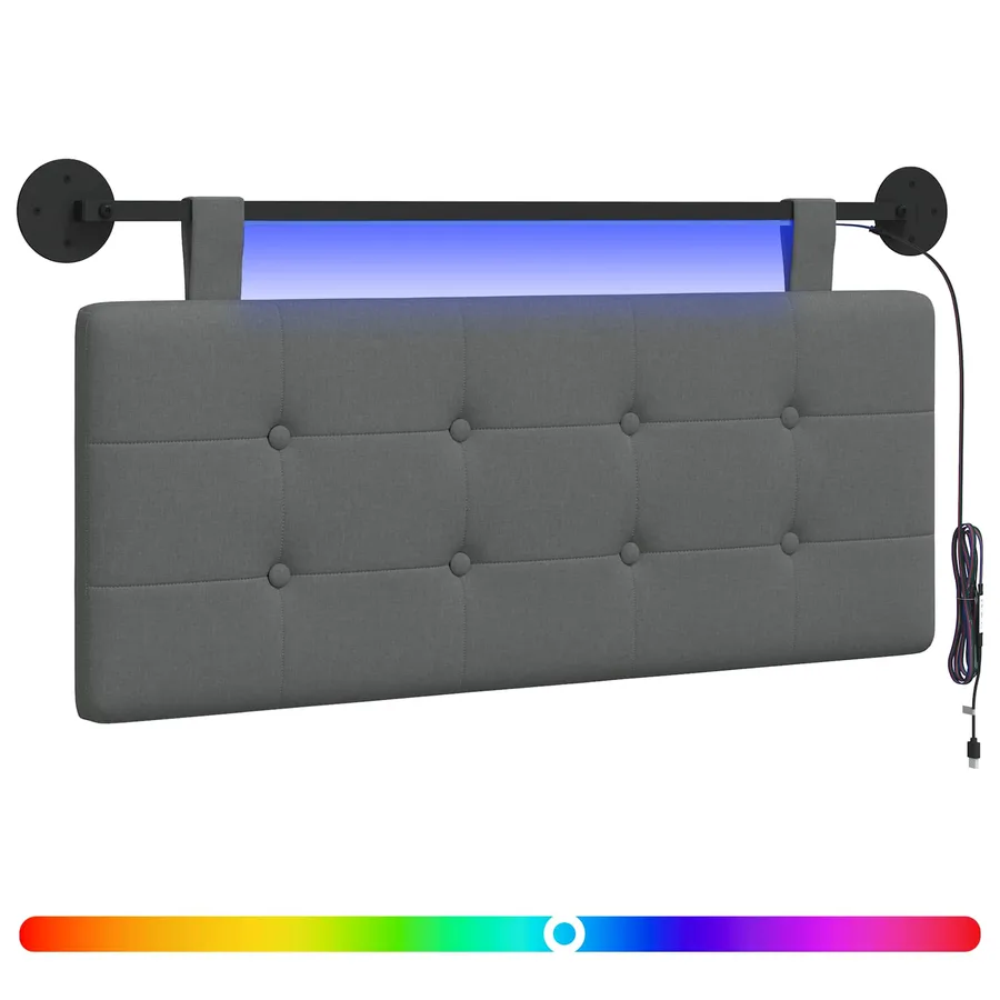 Tête de lit suspendue Avec lumière LED Gris foncé Tissu - 2