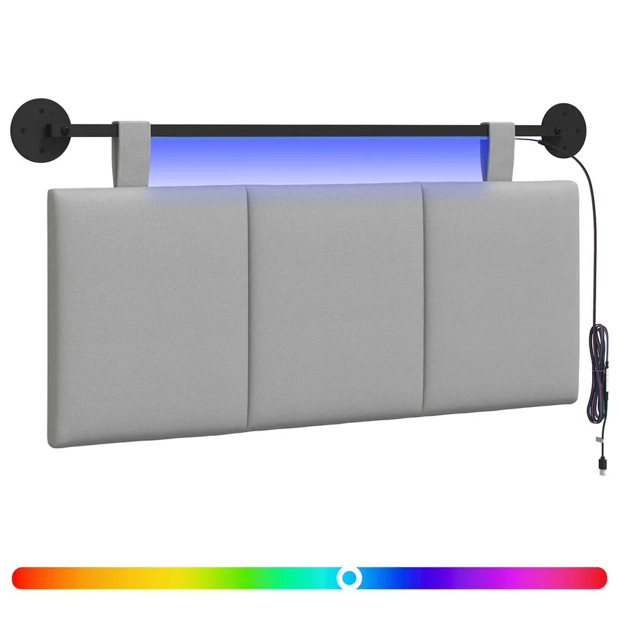 Tête de lit suspendue Avec lumière LED Gris nuage Tissu - 2