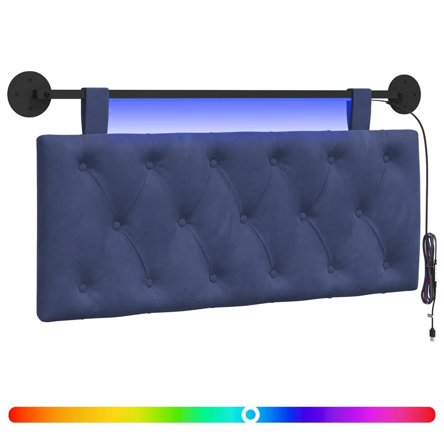 Tête de lit suspendue Avec lumière LED Bleu police Velours - 2