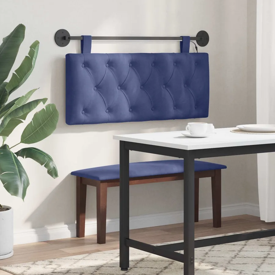 Tête de lit suspendue Avec lumière LED Bleu police Velours - 4
