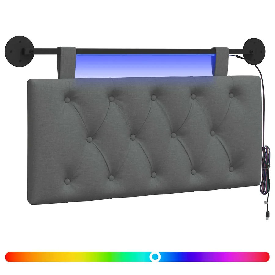 Tête de lit suspendue Avec lumière LED Gris foncé Tissu - 2