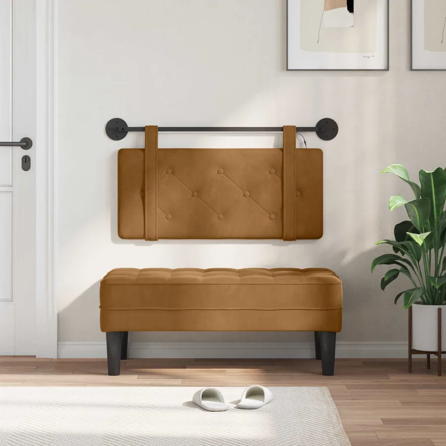 Tête de lit suspendue Avec lumière LED Marron Velours - 3