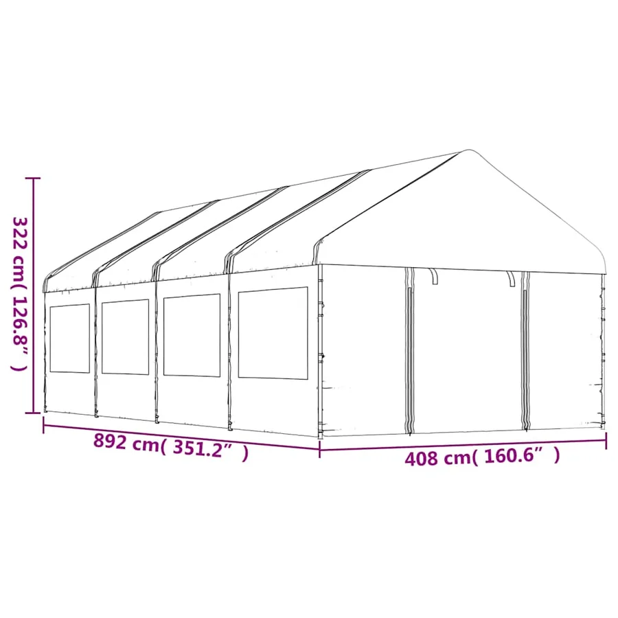Belvédère avec toit blanc 8,92x4,08x3,22 m polyéthylène - 7