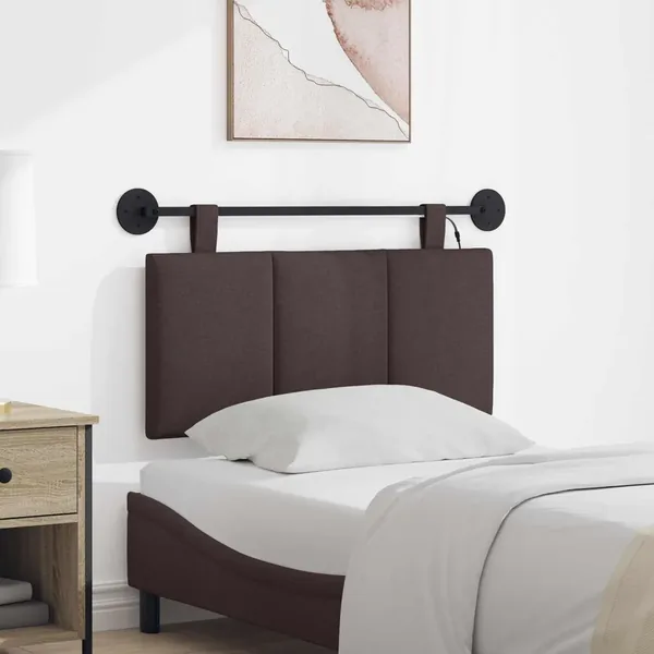 Tête de lit suspendue Avec lumière LED Marron foncé Tissu