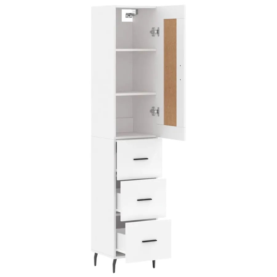 Buffet haut Blanc 34,5x34x180 cm Bois d'ingénierie - 4
