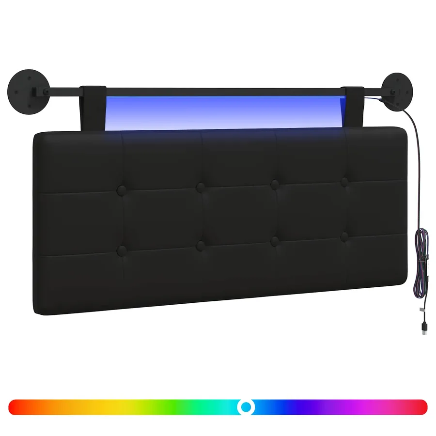 Tête de lit suspendue Avec lumière LED Noir Simili cuir - 2