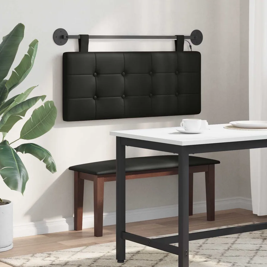 Tête de lit suspendue Avec lumière LED Noir Simili cuir - 4