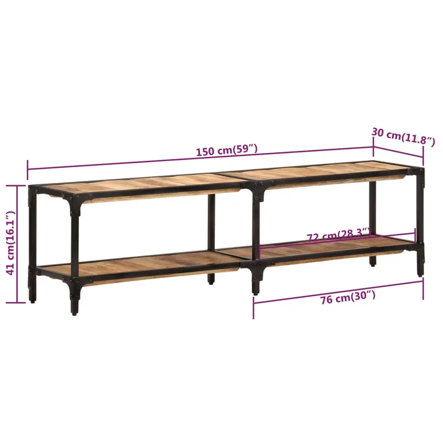 Meuble TV 150x30x41 cm bois massif de manguier - 7