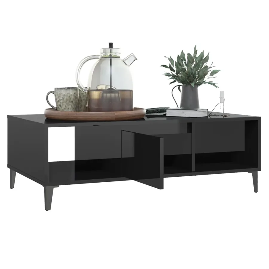 Table basse noir brillant 103,5x60x35 cm bois d'ingénierie - 4
