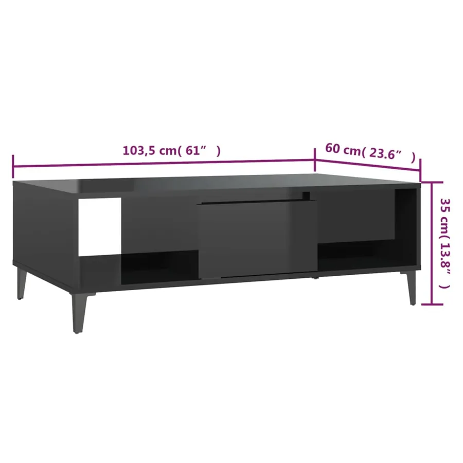 Table basse noir brillant 103,5x60x35 cm bois d'ingénierie - 9