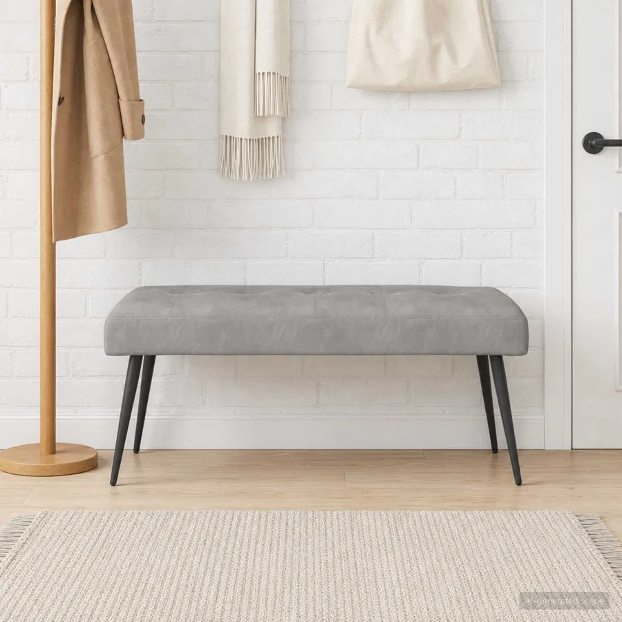 Banc avec capitonnage bouton Gris clair 110 x 40 x 46 cm - 3