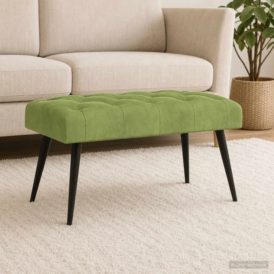 Banc avec capitonnage bouton Vert clair 80 x 40 x 46 cm Velours - 3
