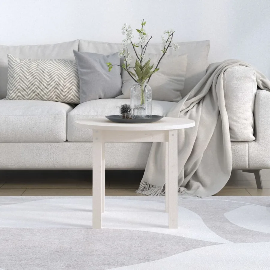 Table basse Blanc Ø 55x45 cm Bois massif de pin - 3