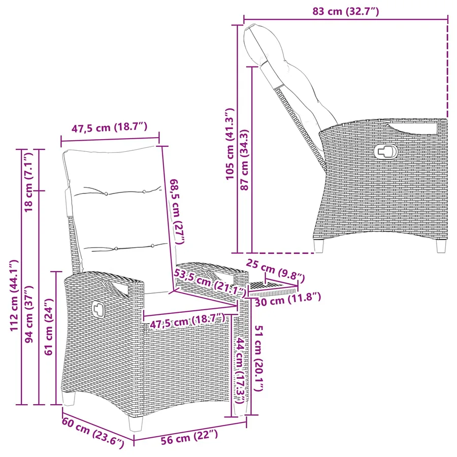 Chaise de jardin inclinable 56 x 60 x 112 cm acier - 13
