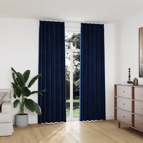 Rideaux occultants et crochet 2pcs Velours Bleu foncé 140x245cm