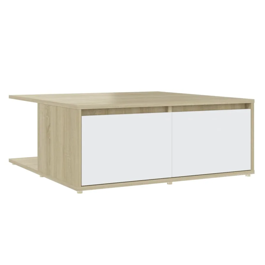 Table basse blanc et chêne sonoma 80x80x31 cm bois d'ingénierie - 2