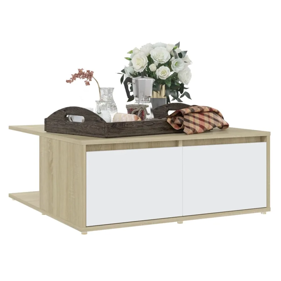 Table basse blanc et chêne sonoma 80x80x31 cm bois d'ingénierie - 3