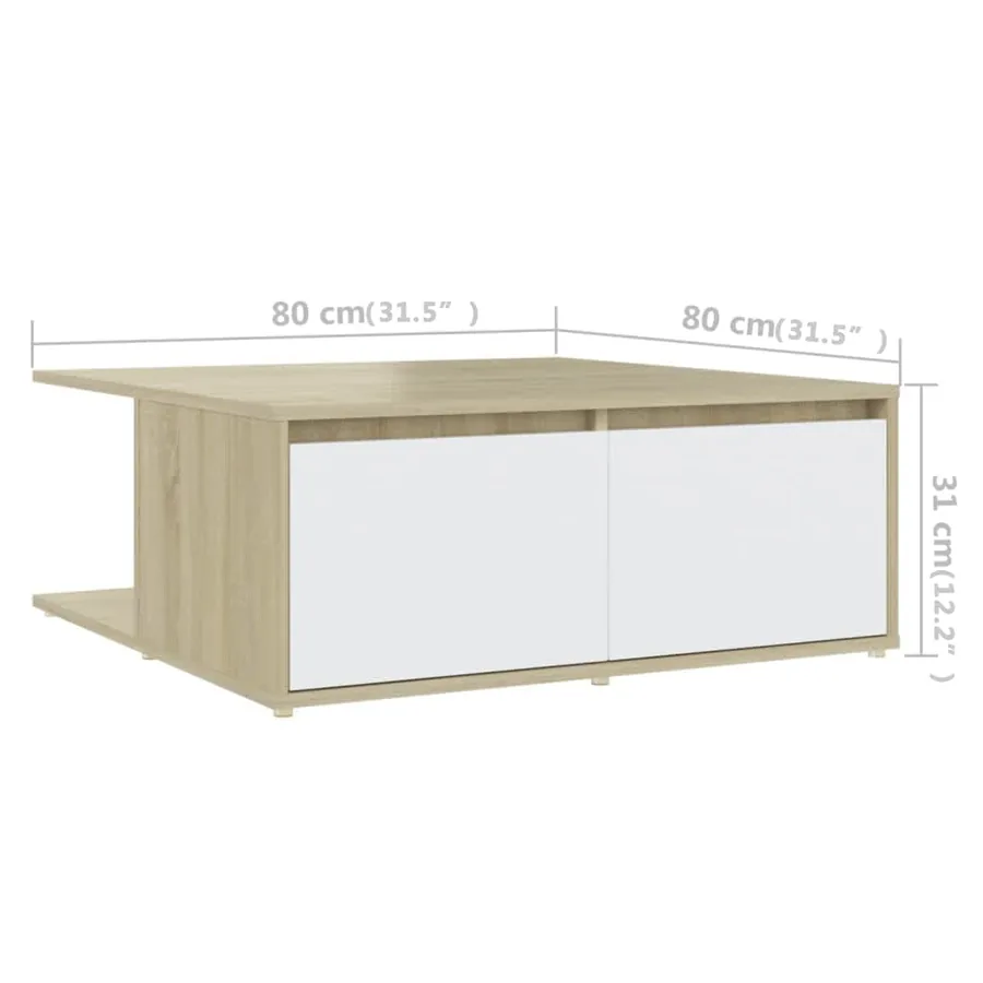 Table basse blanc et chêne sonoma 80x80x31 cm bois d'ingénierie - 7