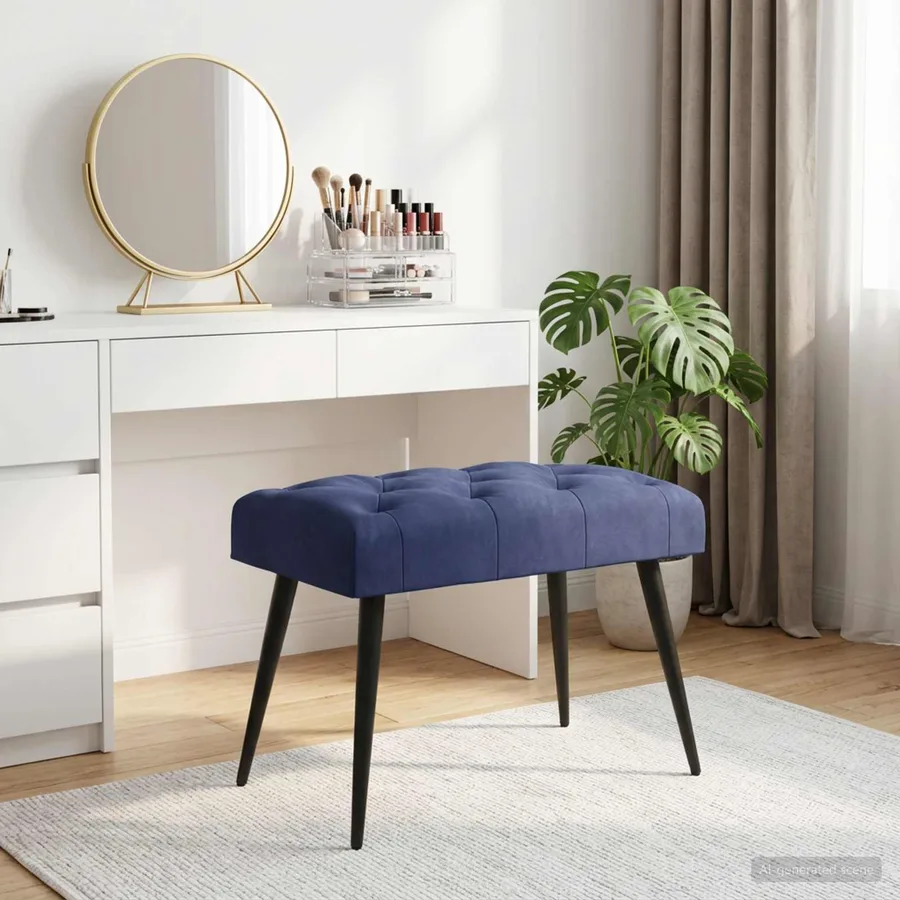 Banc avec capitonnage bouton Bleu police 60 x 40 x 45 cm - 3