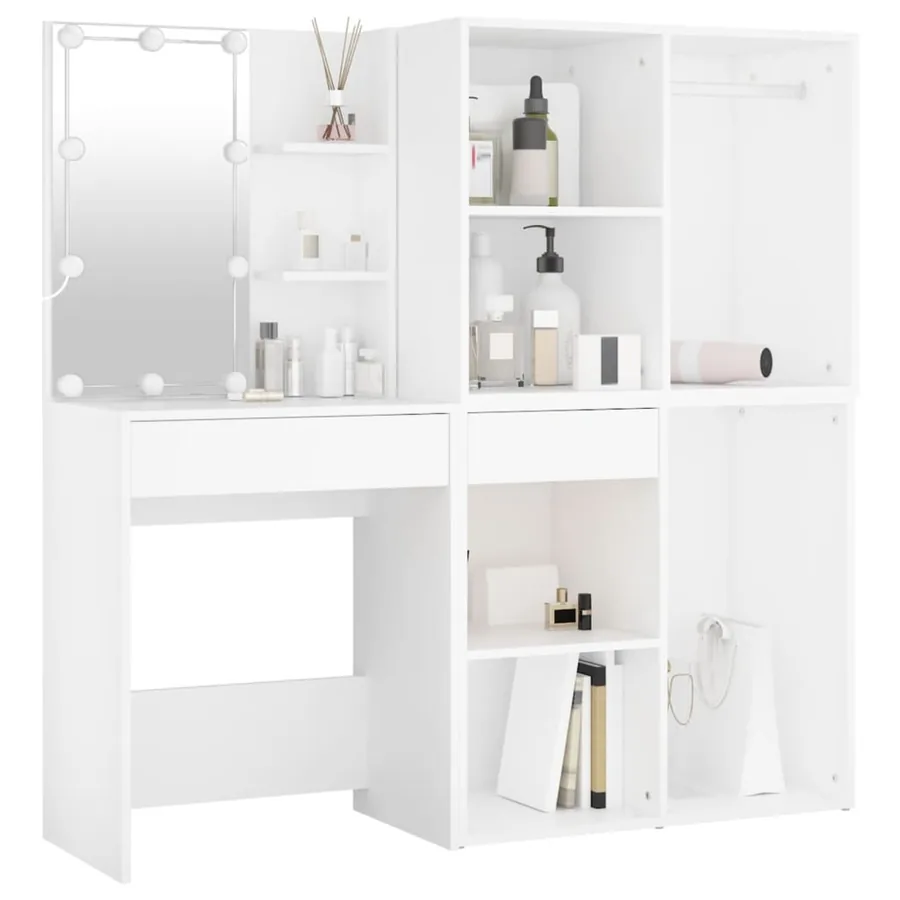 Coiffeuse à LED avec 2 armoires Blanc Bois d'ingénierie - 3