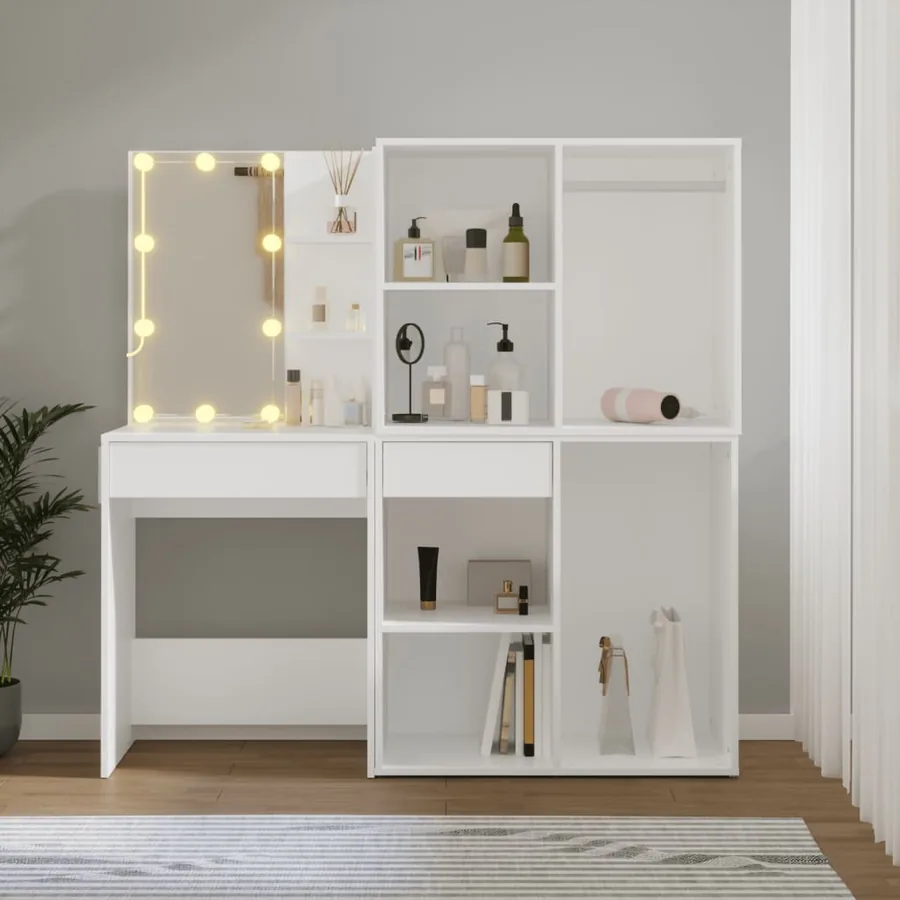 Coiffeuse à LED avec 2 armoires Blanc Bois d'ingénierie - 4