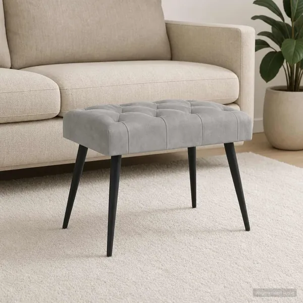 Banc avec capitonnage bouton Gris clair 60 x 40 x 45 cm Velours