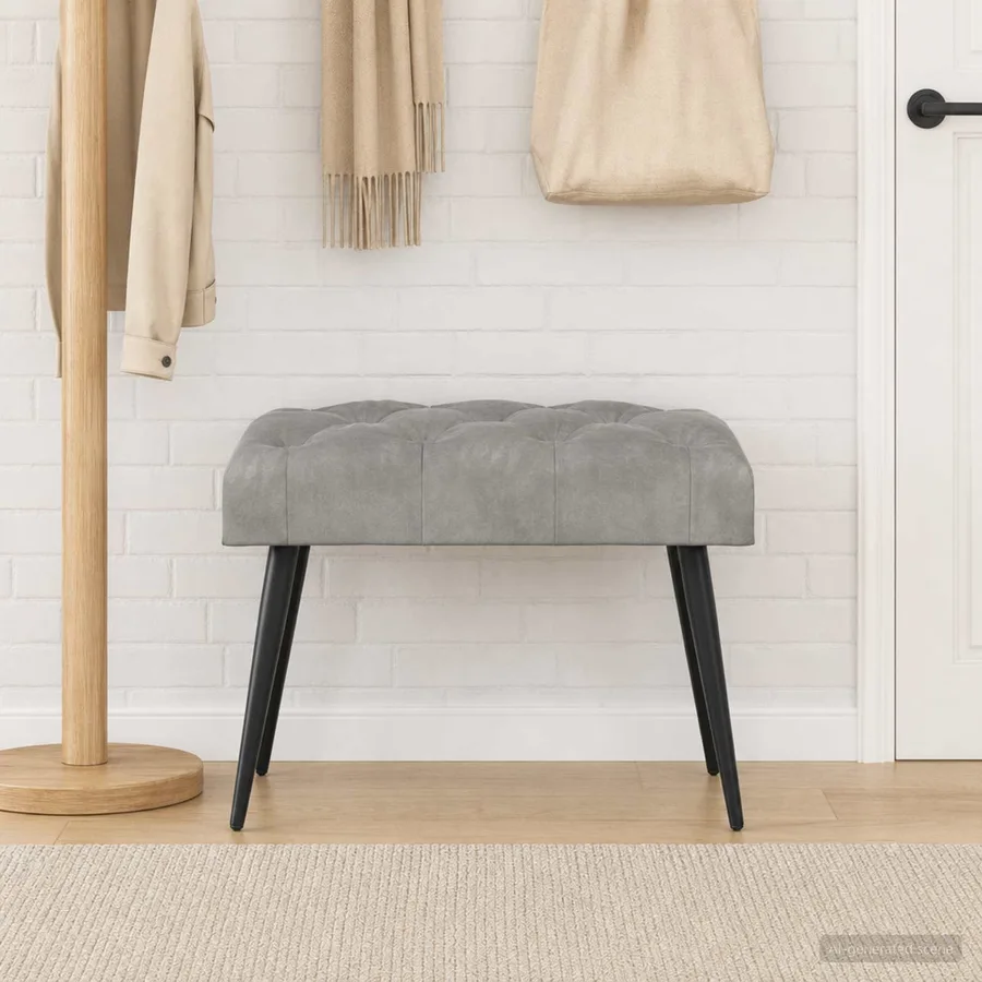 Banc avec capitonnage bouton Gris clair 60 x 40 x 45 cm Velours - 3