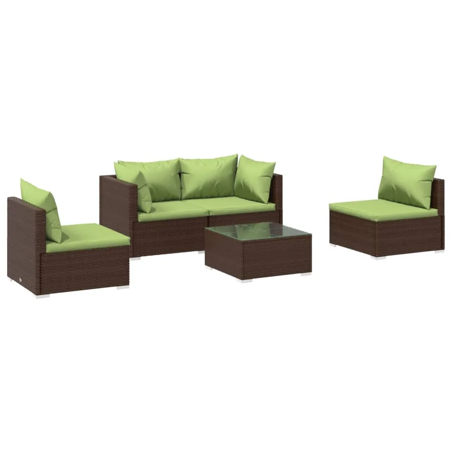 Salon de jardin 5 pcs avec coussins résine tressée marron - 2