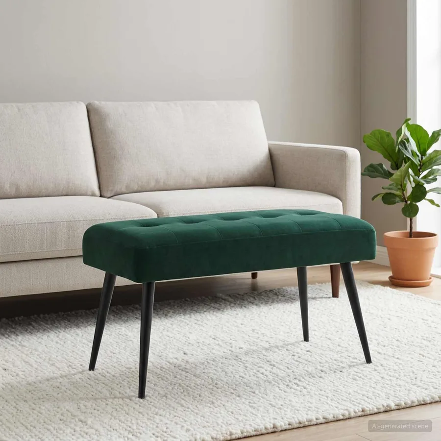 Banc avec capitonnage bouton Vert foncé 80 x 40 x 46 cm Velours - 3