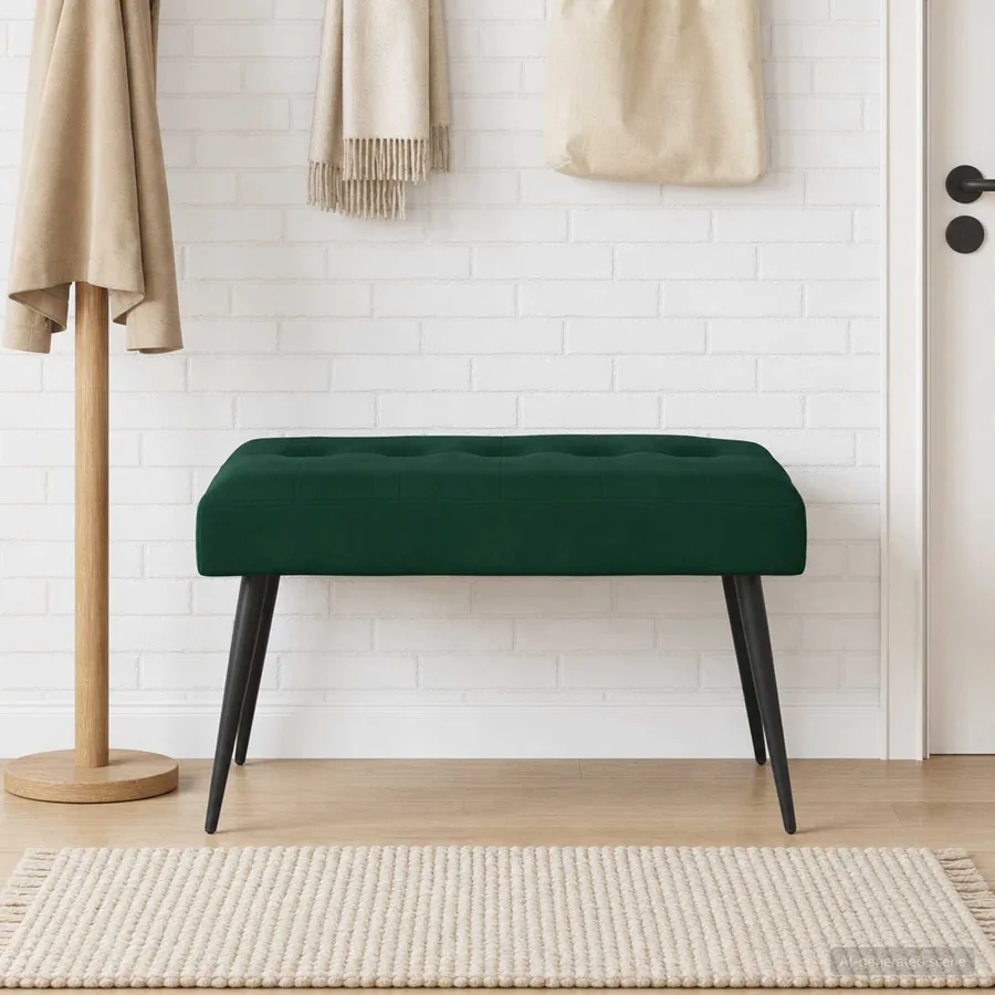 Banc avec capitonnage bouton Vert foncé 80 x 40 x 46 cm Velours - 4