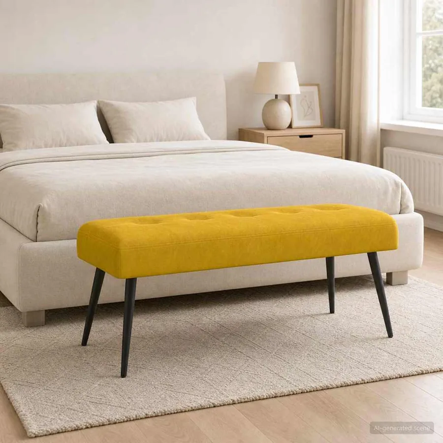 Banc avec capitonnage bouton Jaune 110 x 40 x 46 cm Velours