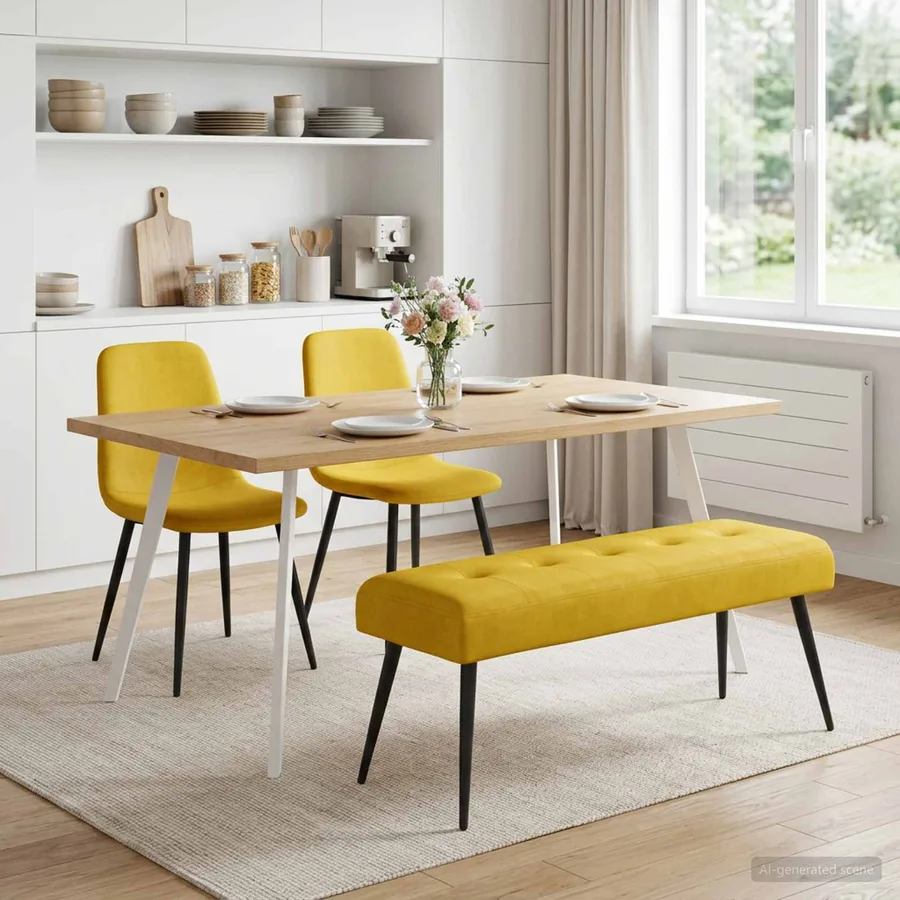 Banc avec capitonnage bouton Jaune 110 x 40 x 46 cm Velours - 4