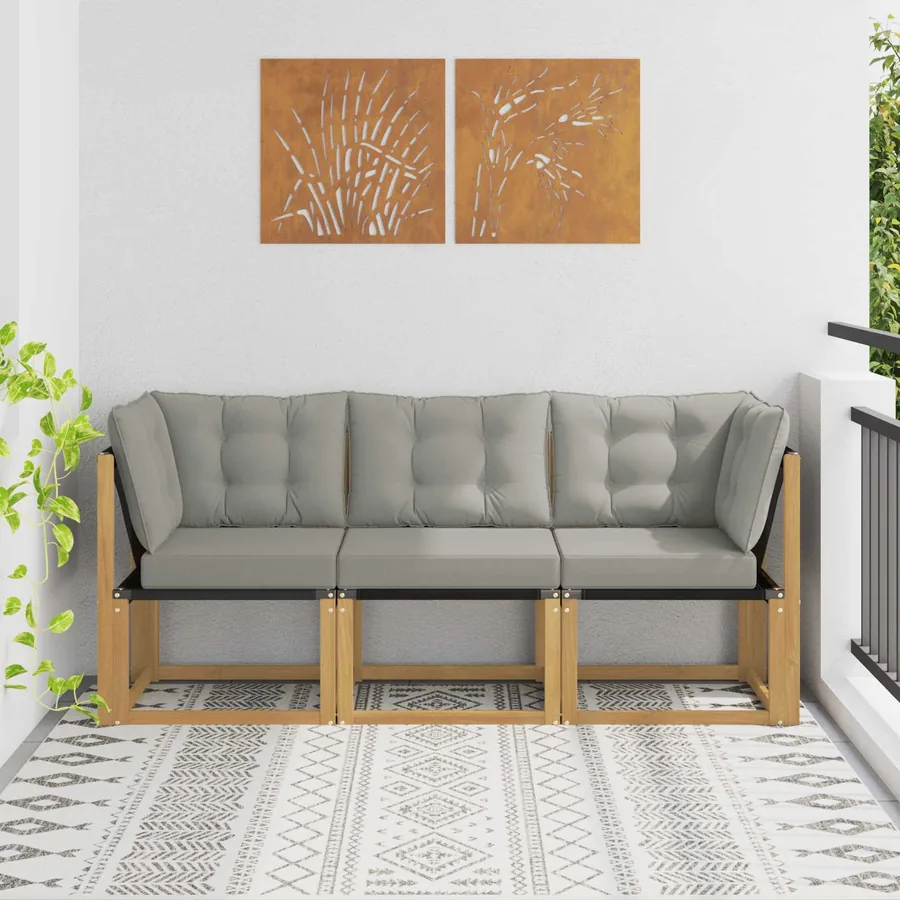 Canapé d’extérieur milieu et coin avec coussin 3 Pièce Blanc