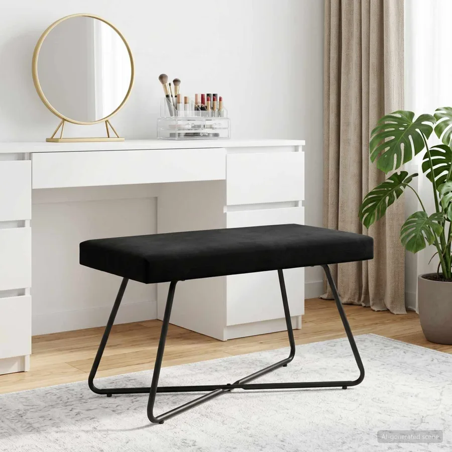banc Noir 80 x 40 x 45 cm Velours - 4