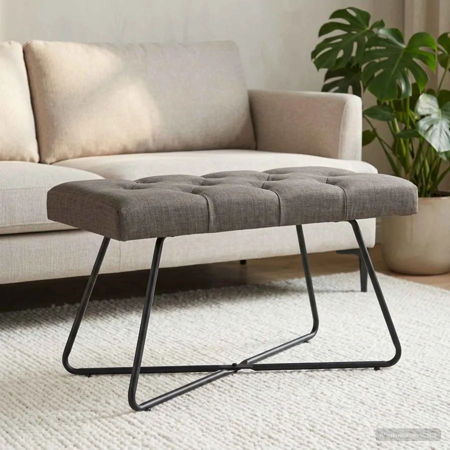 Banc avec capitonnage bouton Marron foncé 80 x 40 x 46 cm Tissu - 3