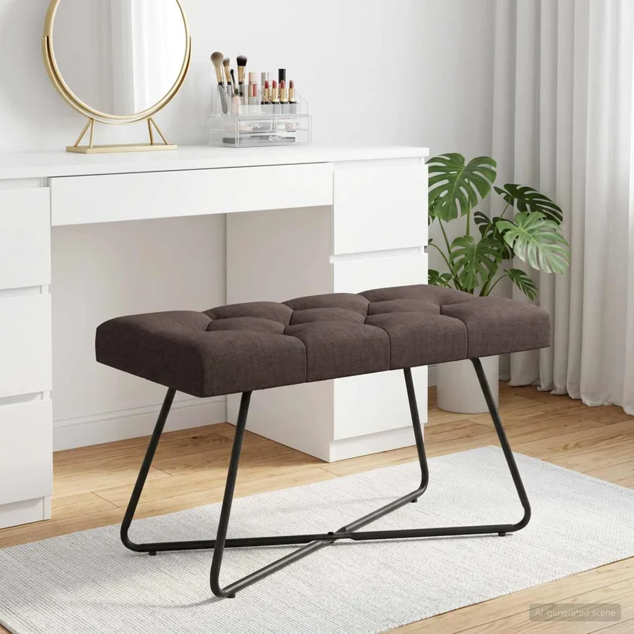 Banc avec capitonnage bouton Marron foncé 80 x 40 x 46 cm Tissu - 4