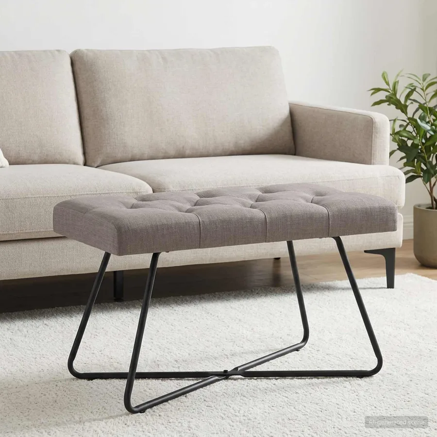 Banc avec capitonnage bouton Taupe 80 x 40 x 46 cm Tissu - 3