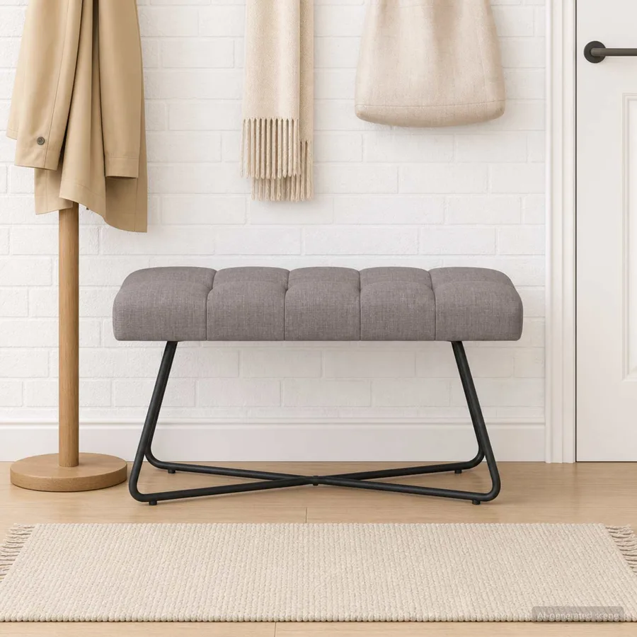 Banc avec capitonnage bouton Taupe 80 x 40 x 46 cm Tissu - 4