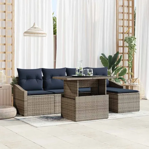Ensemble de canapé de jardin avec coussin 6 pcs Gris et marine
