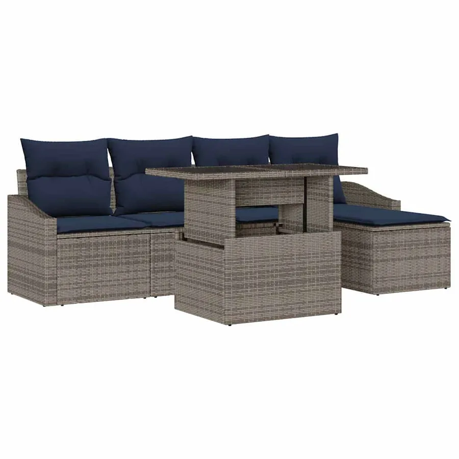 Ensemble de canapé de jardin avec coussin 6 pcs Gris et marine - 2