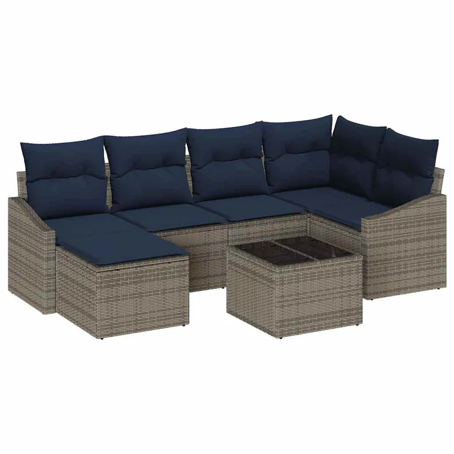 Ensemble de Canapés avec coussin 7 pcs Gris et marine polyrotin - 2