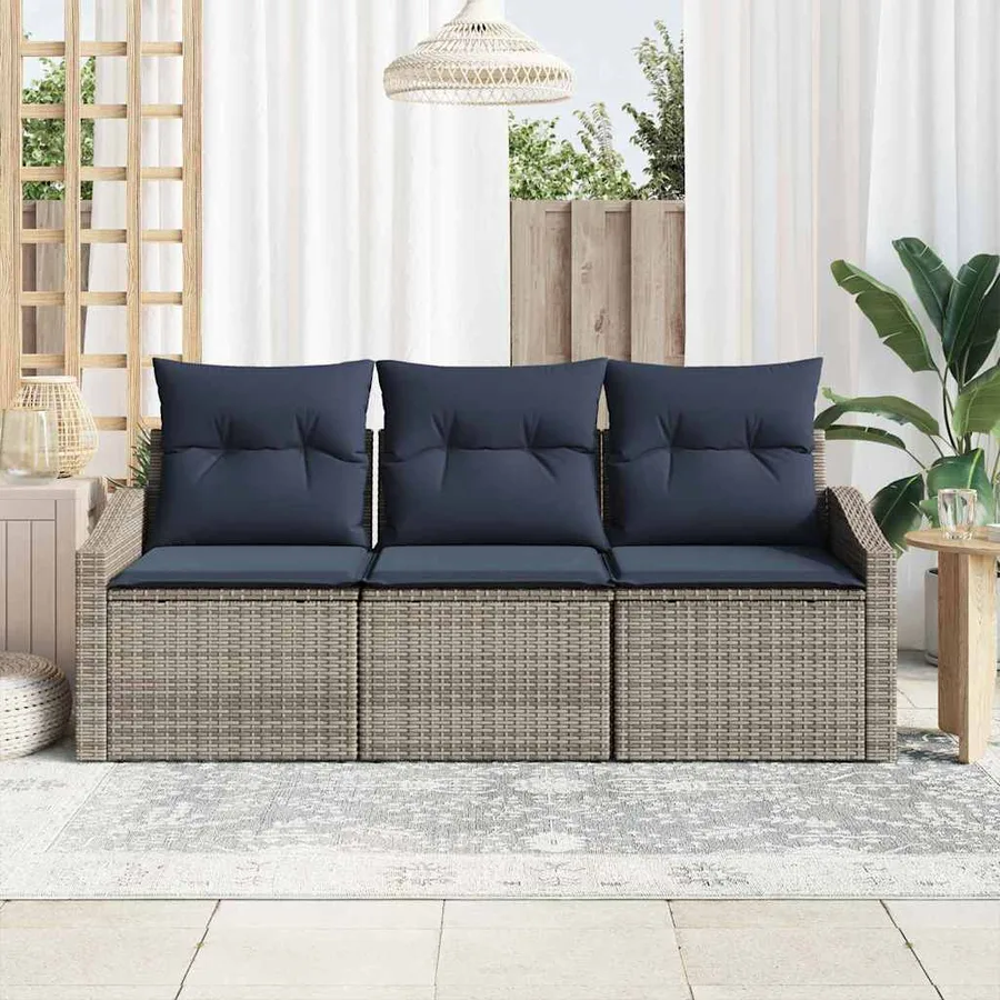 Ensemble de canapé de jardin 3 pcs Gris et bleu marine - 3