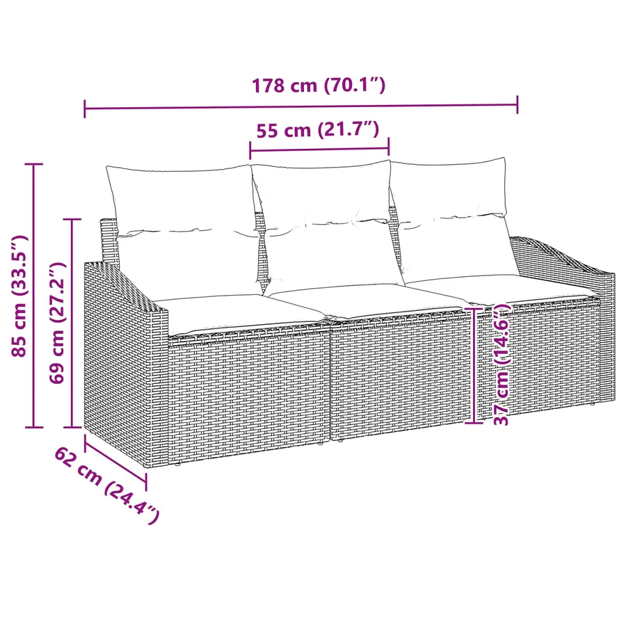 Ensemble de canapé de jardin 3 pcs Gris et bleu marine - 8