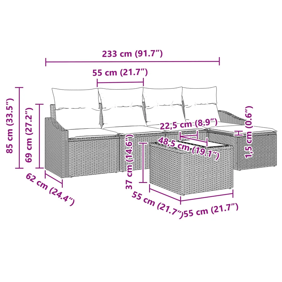 Ensemble de Canapés avec coussin 6 pcs Gris et marine polyrotin - 13