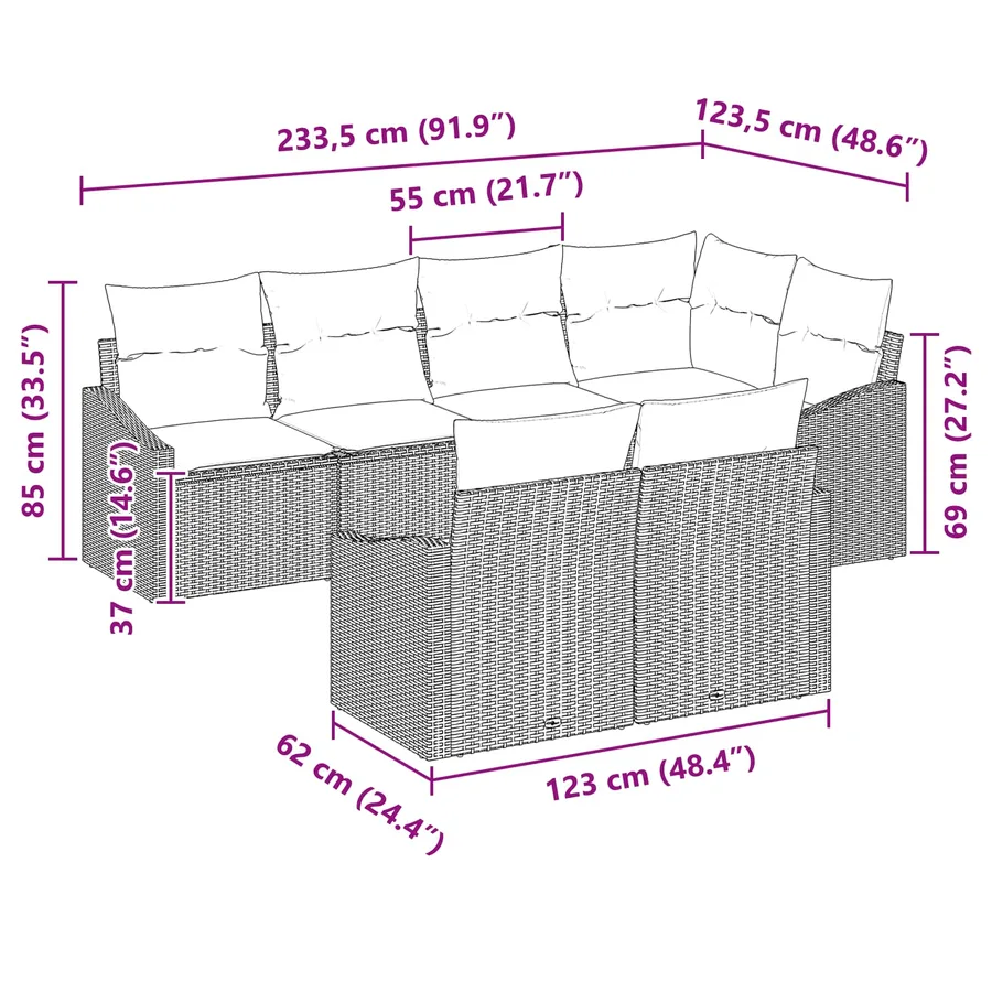 Ensemble de canapé de jardin 7 pcs Gris et bleu marine - 12