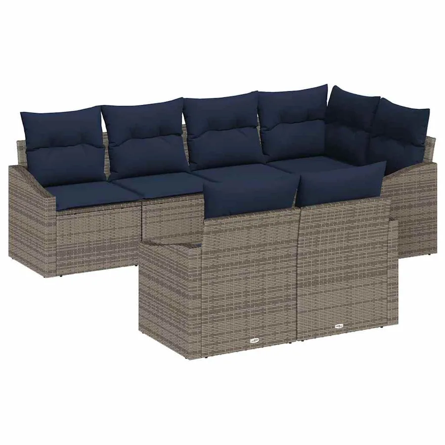 Ensemble de canapé de jardin 7 pcs Gris et bleu marine - 2