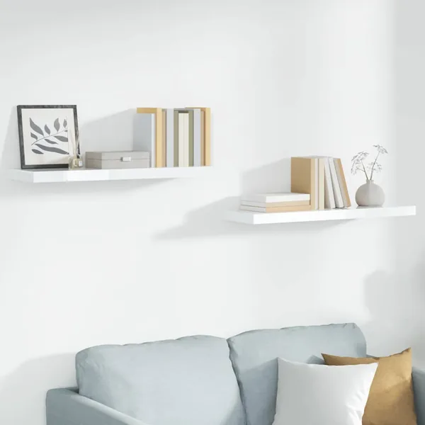 Étagère murale flottante 2 pcs Blanc brillant 90x23,5x3,8cm MDF