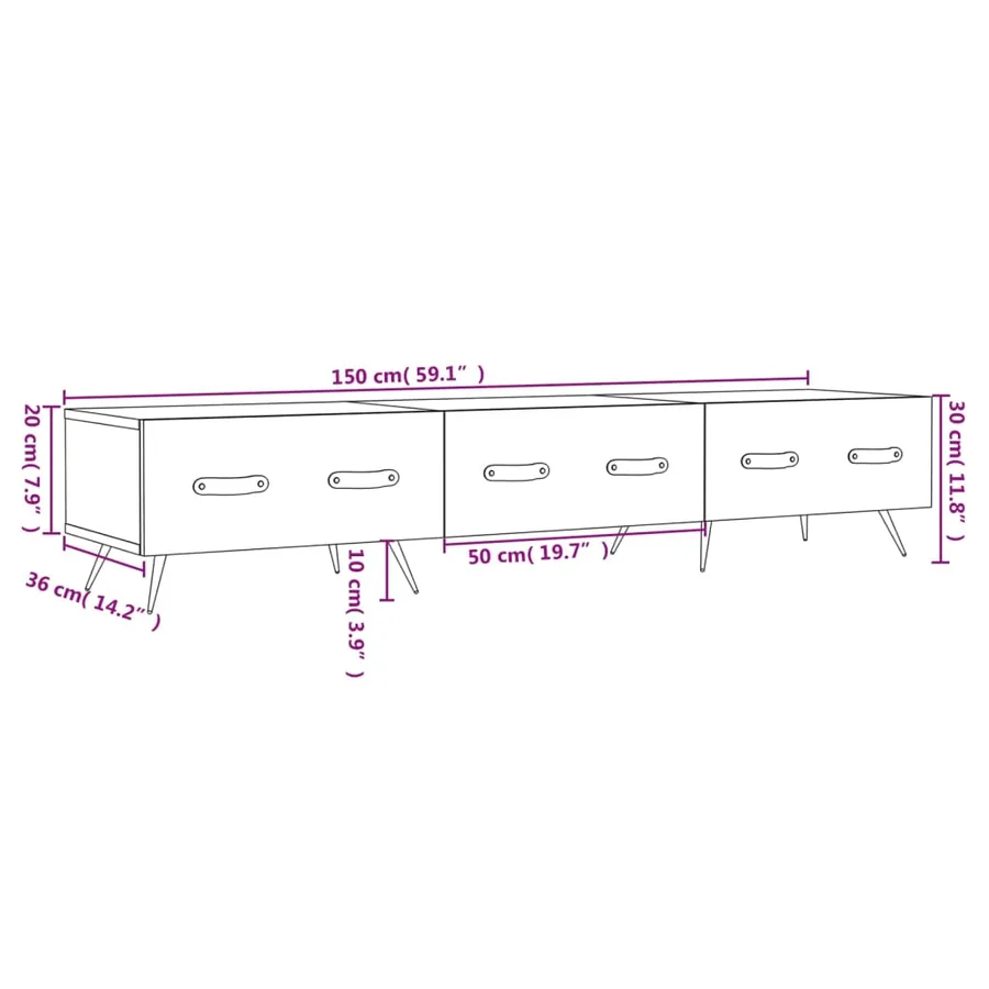 Meuble TV sonoma gris 150x36x30 cm bois d'ingénierie - 12