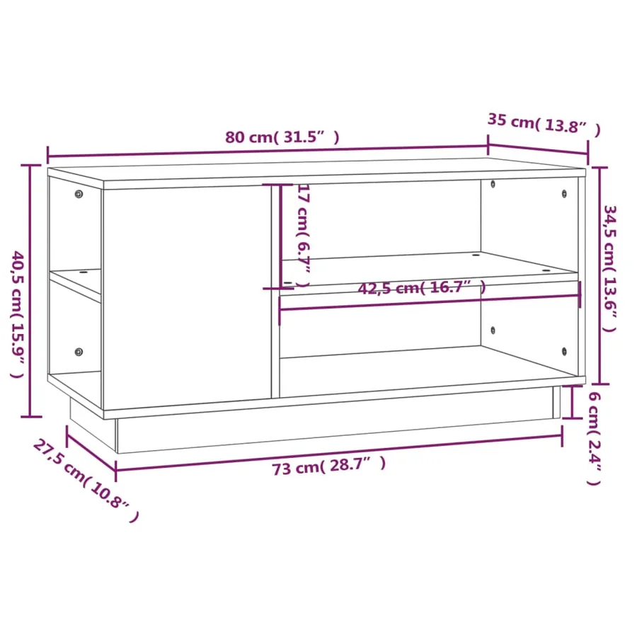 Meuble TV 80x35x40,5 cm Bois de pin massif - 9