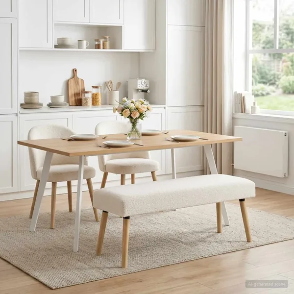 banc Uni Crème 110 x 40 x 46 cm Bouclé